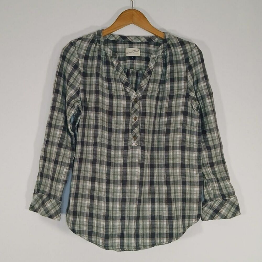 Universal Thread Plaid Cotton Peasant Top Medium Womens Boho Cottagecore Cozy